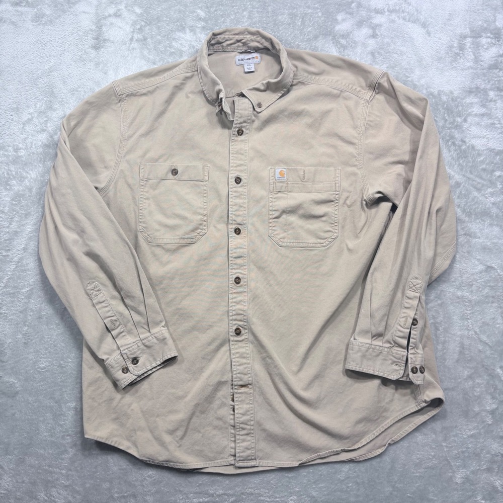 Carhartt Rugged Flex‎ Shirt Mens 2XL Tall Tan Long Sleeve Button Down 103554 253